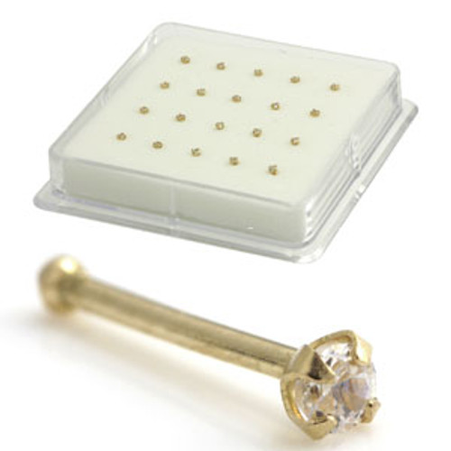 Boxed 9ct 2mm Jewelled Nose Studs - Yellow Gold