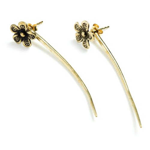 Brass Flower Studs with Stem Ear Jackets Earrings (Pair)