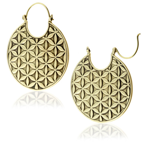 Brass Geo Flower Hoop Earrings (Pair)