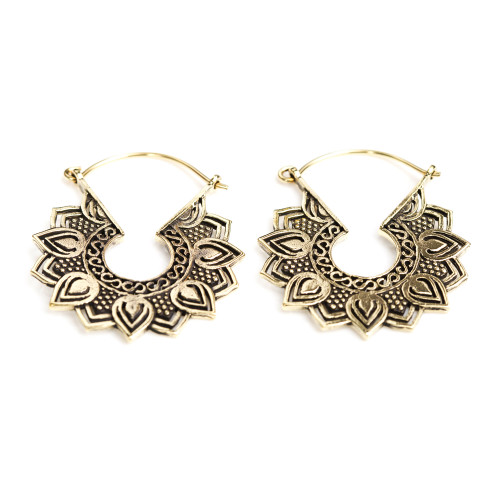 Brass Lotus Petal Hoop Earrings (Pair)