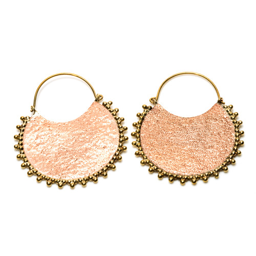 Copper And Brass Disk Hoop Earrings (Pair)-1