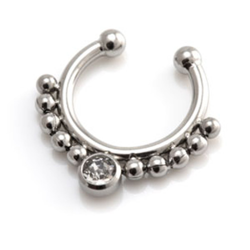 Fake Steel Dot Septum Ring with Gem