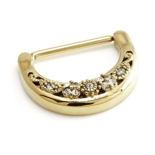 Zircon Gold Steel Filigree Gems Nipple Clicker
