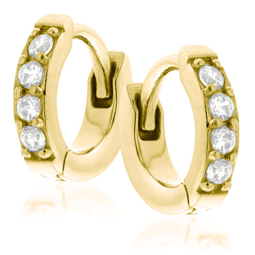 Gold Tiny Pave Crystal Huggie Hoop Earrings (Pair)