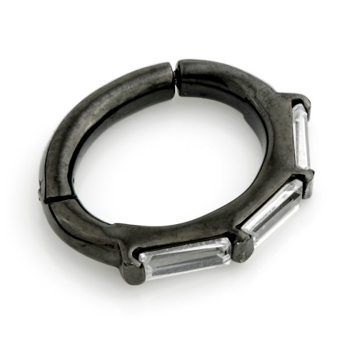 Gun Metal Steel Hinged Rectangular Crystal Rook Ring