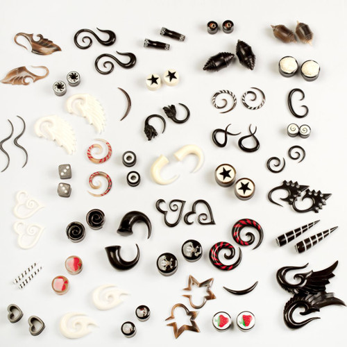 Horn and Bone Tunnels and Plugs - Mixed Bag (10 pairs, same size)