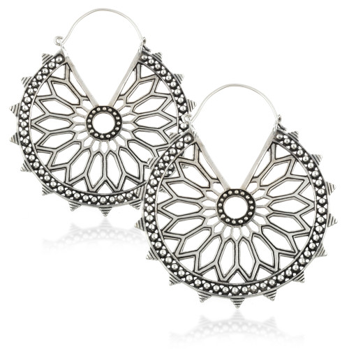 Huge Silver Brass Mandala Earrings (Pair)