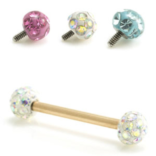 Internal Rose Gold PVD Ti Micro Bar with Multi Gem Resin Balls 1.2mm