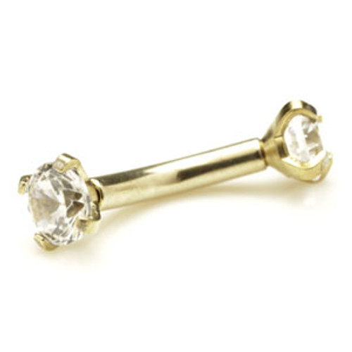 Internal Thread PVD Gold Ti Double Prong Gem Micro Banana