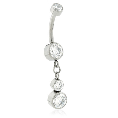 Internal Ti Double Jewelled Disk Navel With Hanging Gems