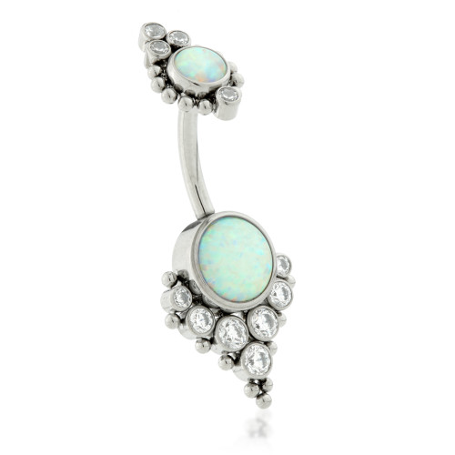 Internal Ti Double Opal Navel with Gem and Ball Cluster