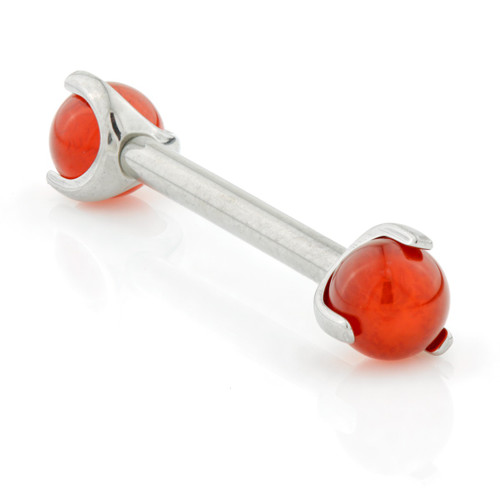 Internal Titanium Nipple Bar with Red Agate Stone