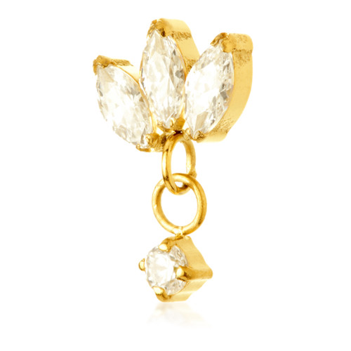 Internal Zircon Gold Ti Triple Jewelled Marquise with Hanging Prong Gem Attachment