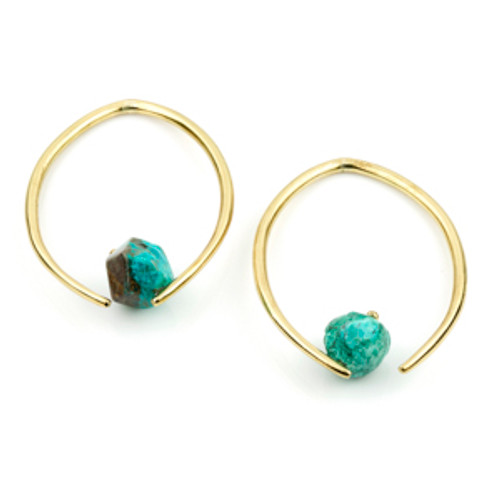 Mandala Jewellery - Chrysocolla Brass Marquise Pull Through Earrings (Pair)