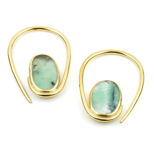 Mandala Jewellery - Chrysoprase Brass Oval Pull Through Earrings (Pair)