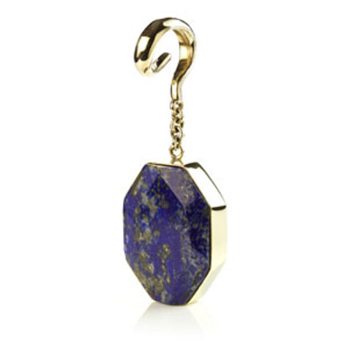 Mandala Jewellery - Lapis Hexagonal Stone on Brass Ear Weight (Single)