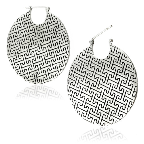 Mandala Jewellery - Massive Disk Silver Brass Hoop Earrings (Pair)