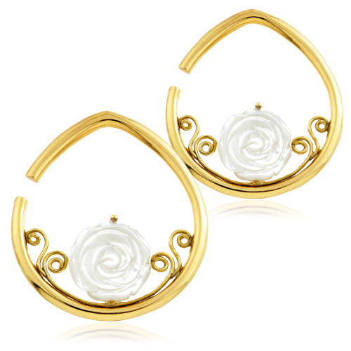 Mandala Jewellery - Mother Of Pearl Rose Circular Brass Ear Weights (Pair)