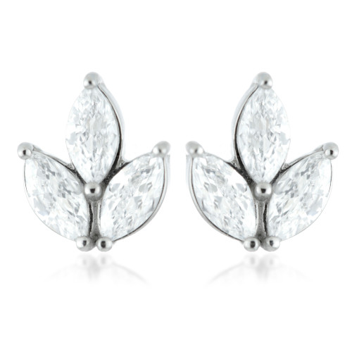 Marquise Fleur De Lis Steel Stud Earrings (Pair)