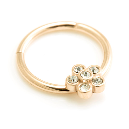 Rose Gold Steel Flower Gems Hinged Ring