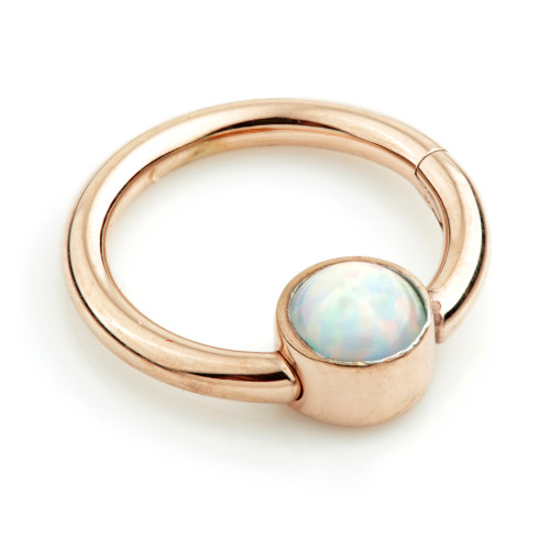 Rose Gold Steel Hinge Segment Ring with Flat Opal Disk