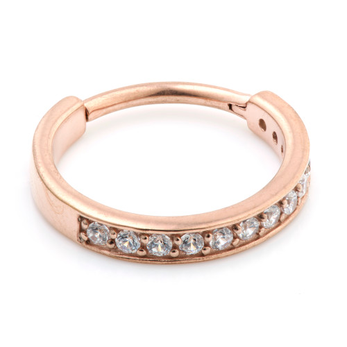 Rose Gold Steel Hinged Jewelled Conch Ring