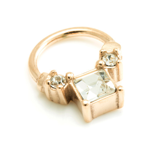 Rose Gold Steel Square Gem Hinged Ring