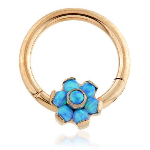 Rose Gold Ti Forward Facing Opal Flower Hinged Segment Ring