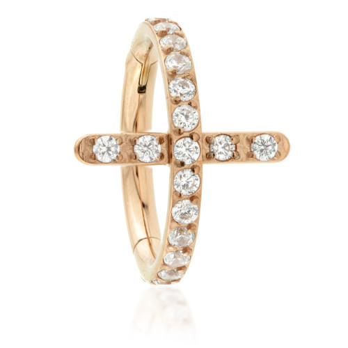 Rose Gold Ti Hinged Cross Crystal Ring