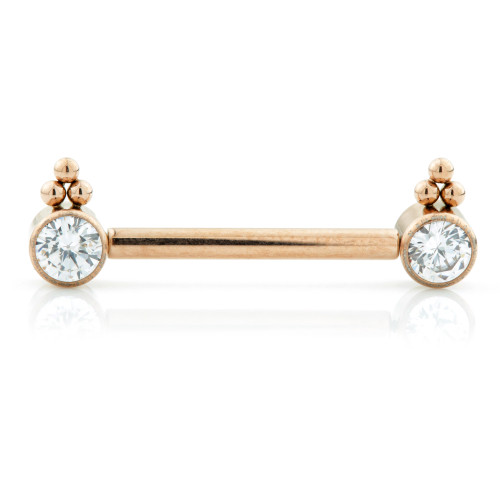 Rose Gold Ti Threadless Forward Facing Double Jewelled Disk Barbell