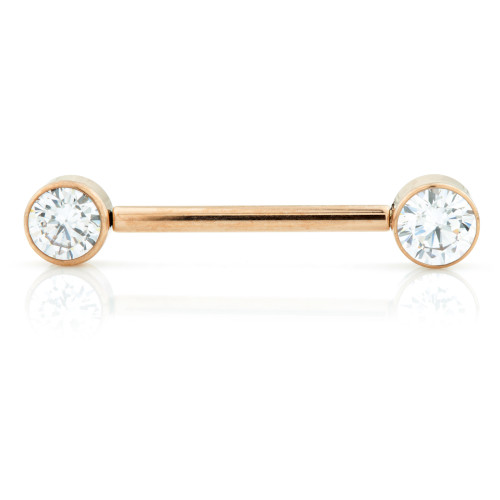 Rose Gold Ti Threadless Forward Facing Double Jewelled Plain Disk Barbell