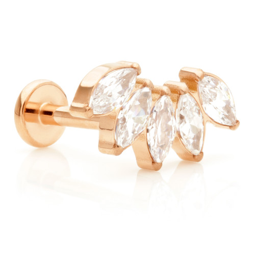 Rose Gold Ti Threadless Labret with Prong Jewelled Marquise Cluster Attachment