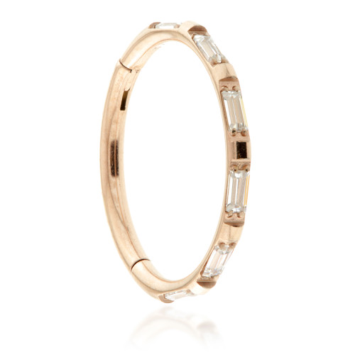 Rose Gold Titanium Jewelled Baguette Hinged Micro Ring - 1.2mm