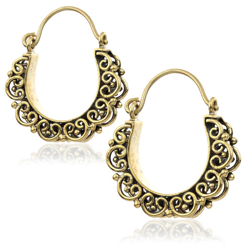 Small Brass Tribal Double Sided Hoop Earrings (Pair)