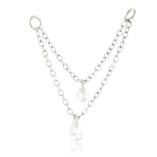 Steel Double Hanging Chain with Gems Charm
