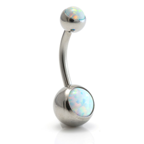 Steel Double Opal Belly Bar