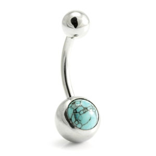 Steel External Single Jewelled Navel -1.6-10-Turquoise