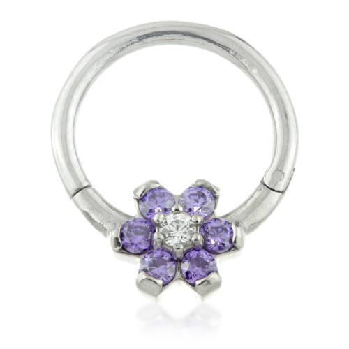 Steel Forward Flower Gem Hinged Ring Coloured Petals