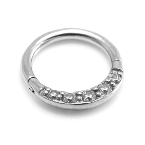 Steel Front Pave Gems Hinged Micro Ring