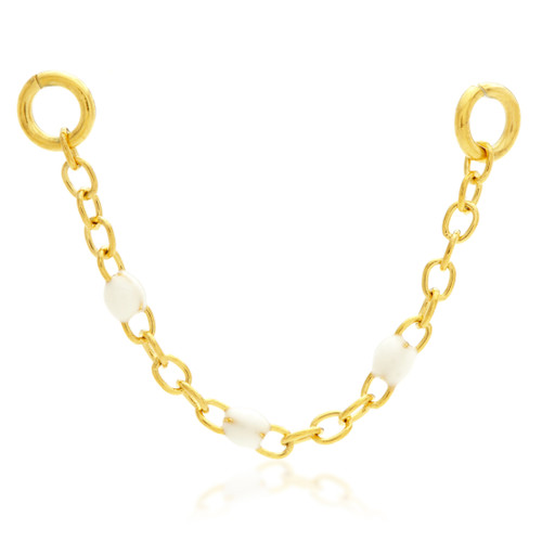 Zircon Gold Steel Hanging Chain Charm with White Enamel Balls
