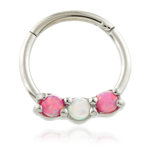 Steel Hinged Segment Ring with 3 Opal Stones