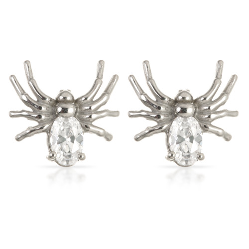 Steel Jewelled Spider Stud Earrings (Pair)