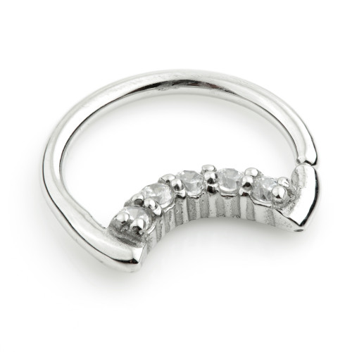 Steel Moon Shaped Pave Gem Ring