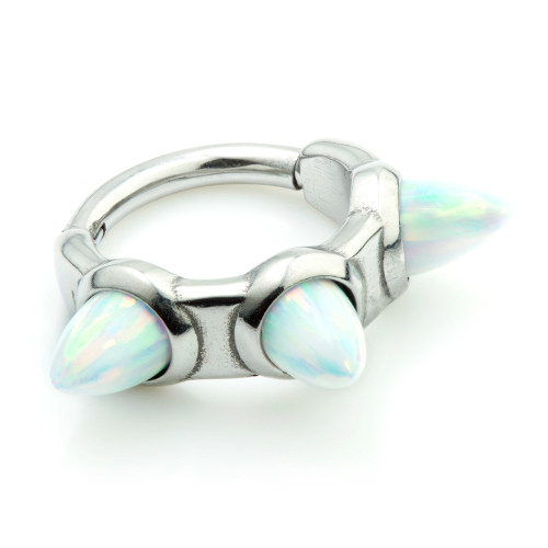 Steel Opal Large Multi Spike Hinge Segment Ring