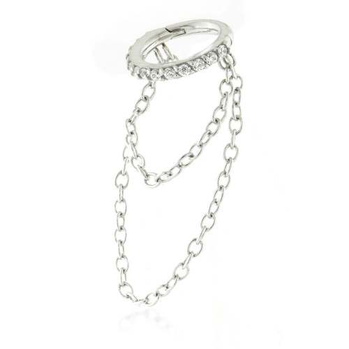 Steel Pave Gem Hinged Ring with Double Chain