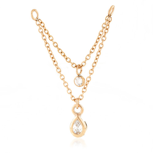 Rose Gold PVD Steel Double Hanging Gem Chain Charm