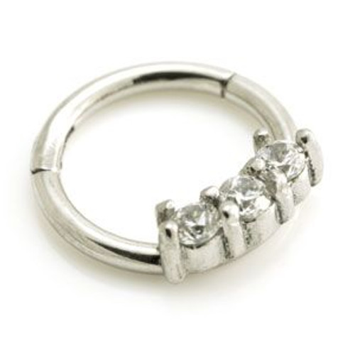 Steel Small Forward 3 Gem Hinged Micro Ring - 1.2mm