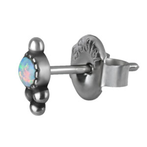 Steel Tri Dot Opal Gem Earrings (Pair)