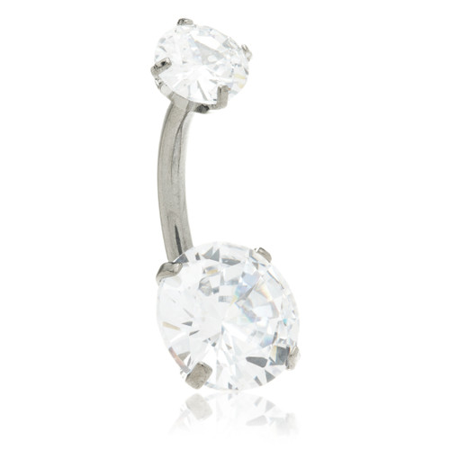 Threadless Ti Double Round Gem Belly Bar