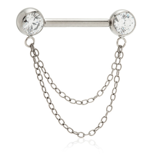 Threadless Ti Jewelled Disk Double Chain Nipple Bar